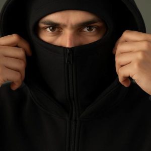 Black Balaclava Double Zip Oversized Hoodie