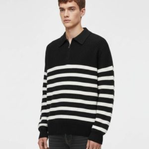 Black Half-Zip Striped Sweater