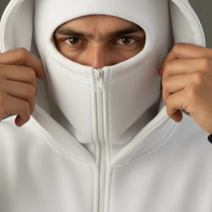 White Balaclava Double Zip Oversized Hoodie